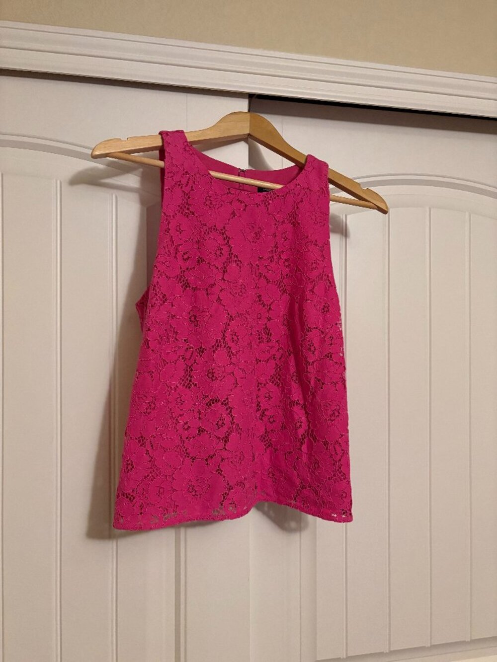 Ann Taylor Lace Blouse Medium Pink Sleeveless Zip Back NWT NEW Lined Floral